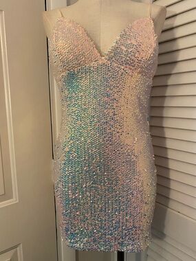 NWT-Fashion Nova Iridescent Sequin Mini Dress- Size Large